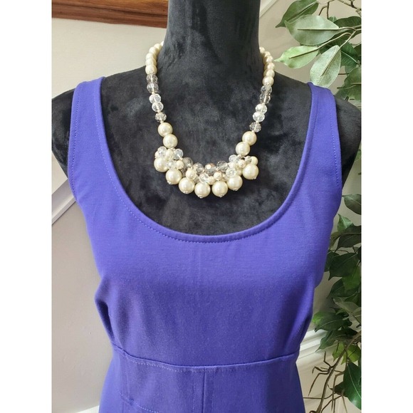 Loft Women's Solid Blue Rayon Round Neck Sleeveless Knee Length Dress Size 12P - Picture 2 of 10